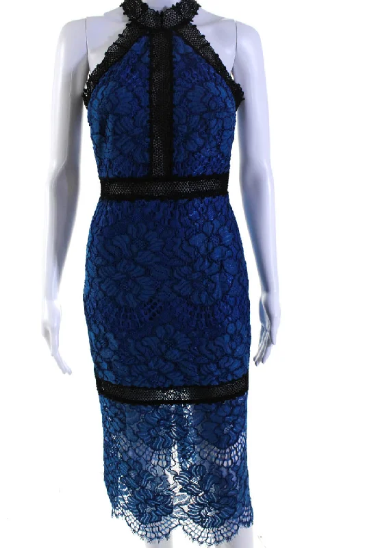 Instant Savings Await!Alexis Womens Two-Toned Embroidered Floral Sleeveless Midi Dress Blue Instant Savings Await!Alexis Womens Two-Toned Embroidered Floral Sleeveless Midi Dress Blue