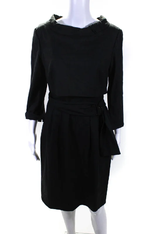 The Best Deals Won’t Wait!Armani Collezioni Women's Belted Half Sleeve Wool Blend Midi Dress Black