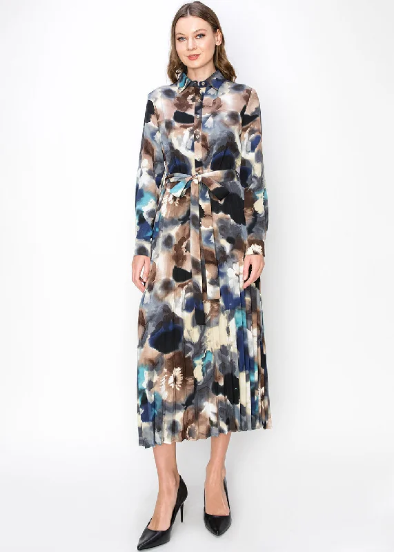 Biggest Sale of the Season!Artistic Pleated Midi Dress with Tie Belt