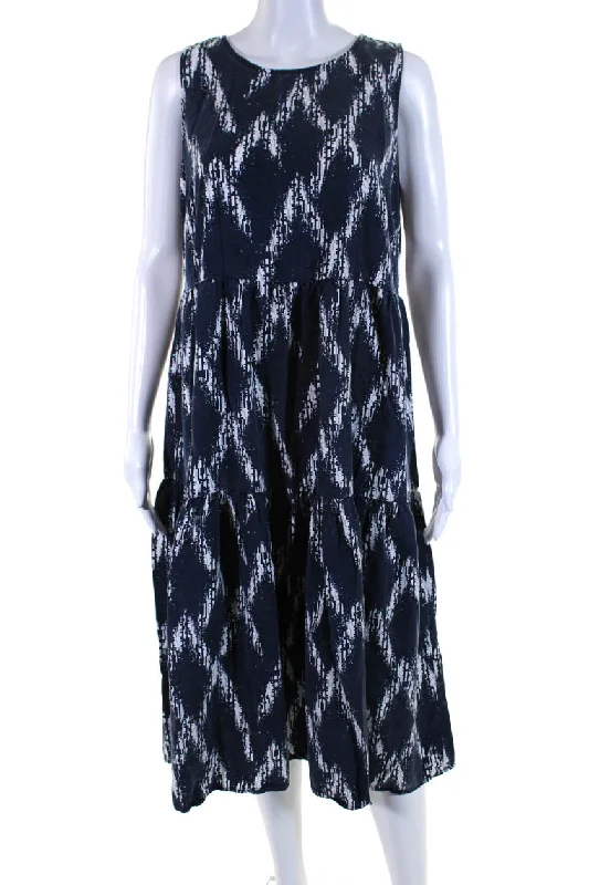 Lowest Prices Guaranteed!Badgley Mischka Womens Abstract Tiered Sleeveless Midi Dress Navy