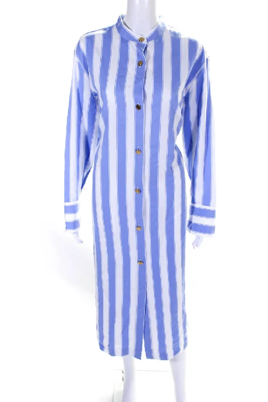 Your Best Deals Are Here!Balmain Womens Button Front Side Slit Striped Midi Dress Blue White Your Best Deals Are Here!Balmain Womens Button Front Side Slit Striped Midi Dress Blue White
