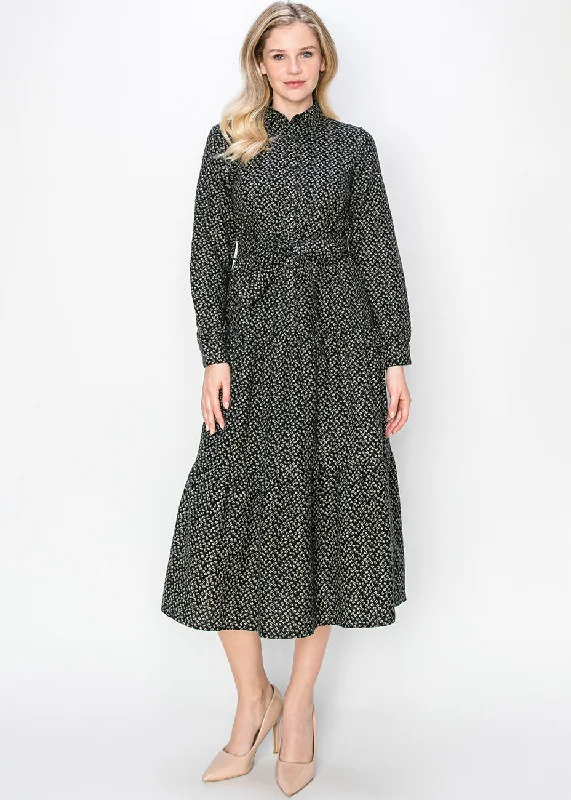 Shop Now and Save!Black Floral Belted Midi Dress