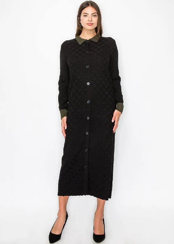 Incredible Savings Inside!Black Knit Midi Dress with Olive Trim