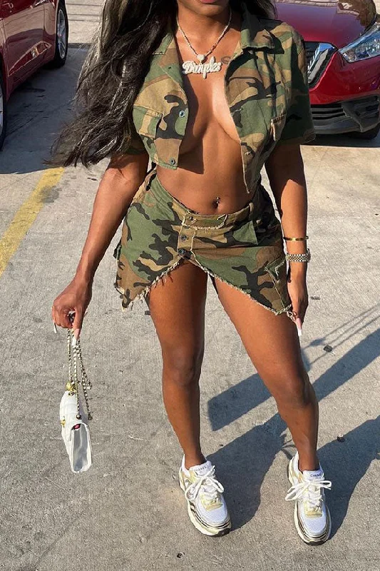 Hurry, Sale Ends Soon!Camouflage Cool Pocket Irregular Dress Suit