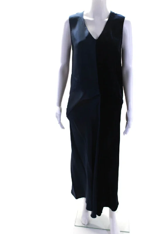 Shop Now and Save!Designer Womens Cutout Bodice Satin Velvet Sleeveless Midi Dress Navy