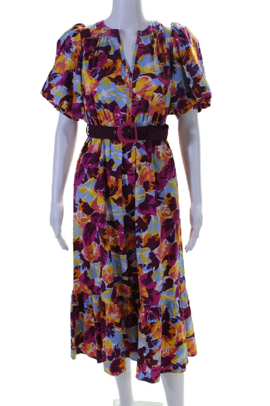 Hurry! While Supplies Last!Diane Von Furstenberg Women's Short Sleeves Tiered Multicolor Midi Dress