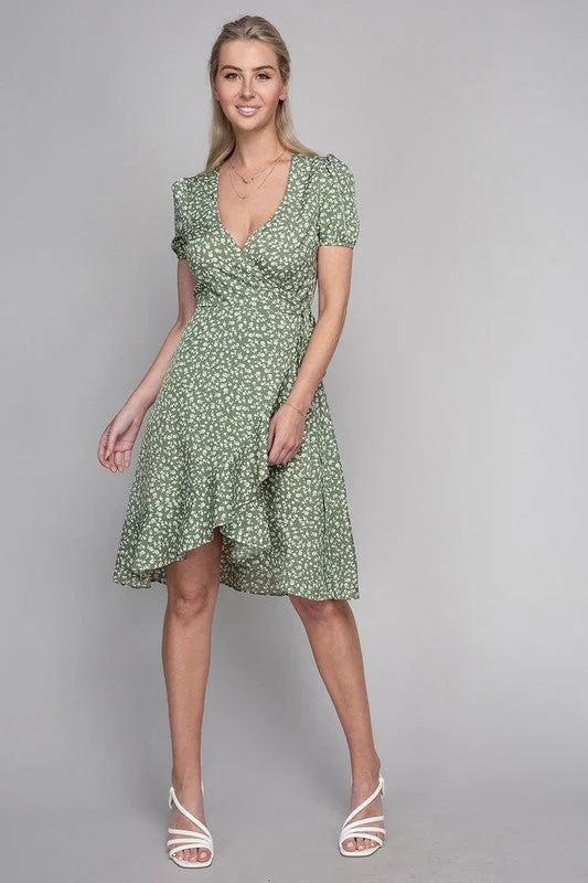 Amazing Prices You Can’t Resist!Ditsy Floral Print  Wrap Dress