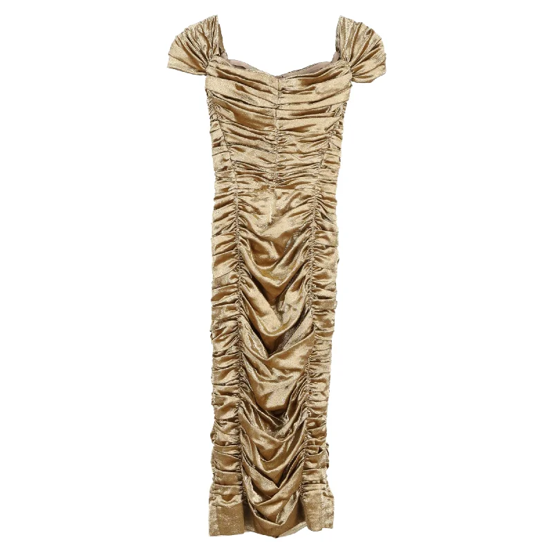 The Sale You’ve Been Waiting For!Dolce & Gabbana Ruched Midi Dress in Metallic Gold Silk The Sale You’ve Been Waiting For!Dolce & Gabbana Ruched Midi Dress in Metallic Gold Silk