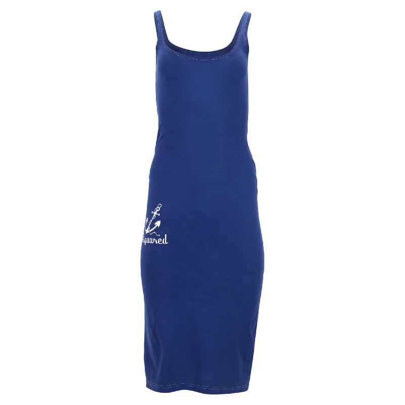 New Discounts Just Dropped!Dsquared2 Sleeveless Midi Dress in Blue Cotton