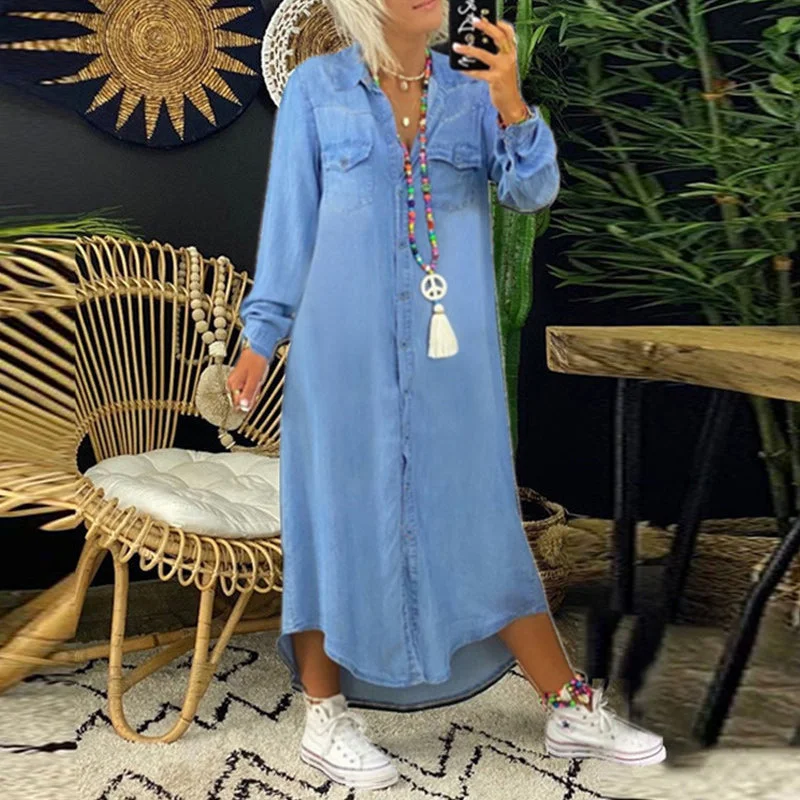 Buy More, Save More!JUDY - Solid-colour denim dress for women