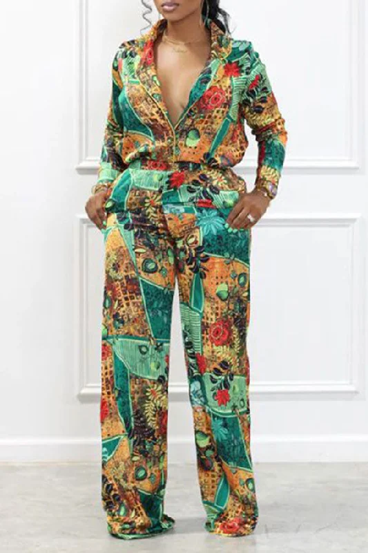 Score Big Savings Today!Floral Print Unique Notched Lapel Pant Suit