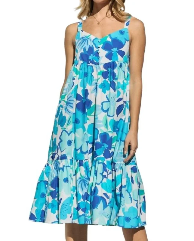 Special Offer – Act Fast!Floral Printed Woven Tiered Midi Dress In Blue Multi