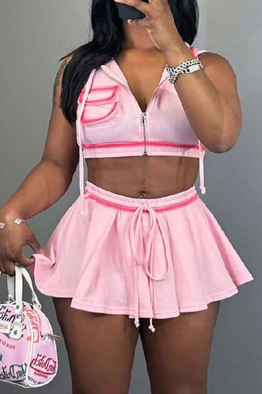 Get More for Less!Hit Color Hooded Urban Pleated Dress Suit