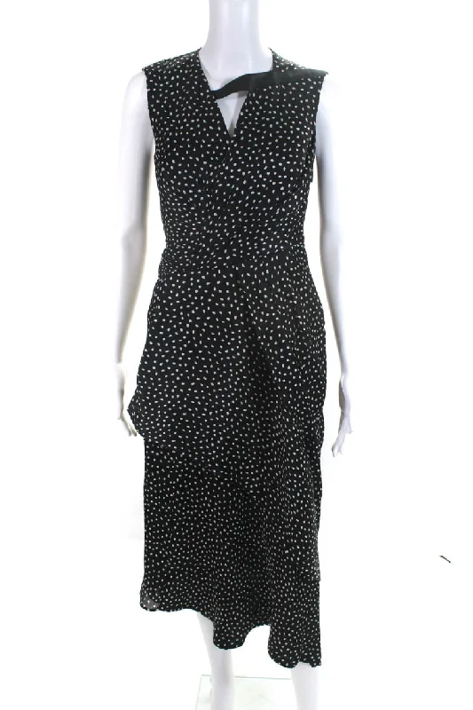 Enjoy Huge Discounts Now!Jason Wu Women's V-Neck Sleeveless Black Polka Dot Midi Dress