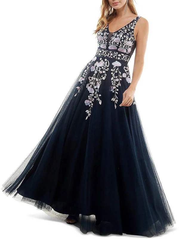 Huge Savings – Act Now!Juniors Womens Mesh Embroidered Evening Dress