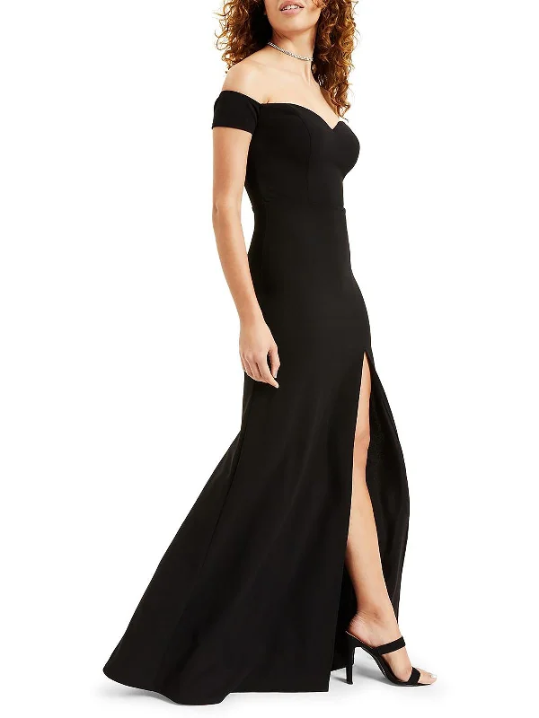 Exclusive Savings This Week!Juniors Womens Off-The-Shoulder Side Slit Evening Dress