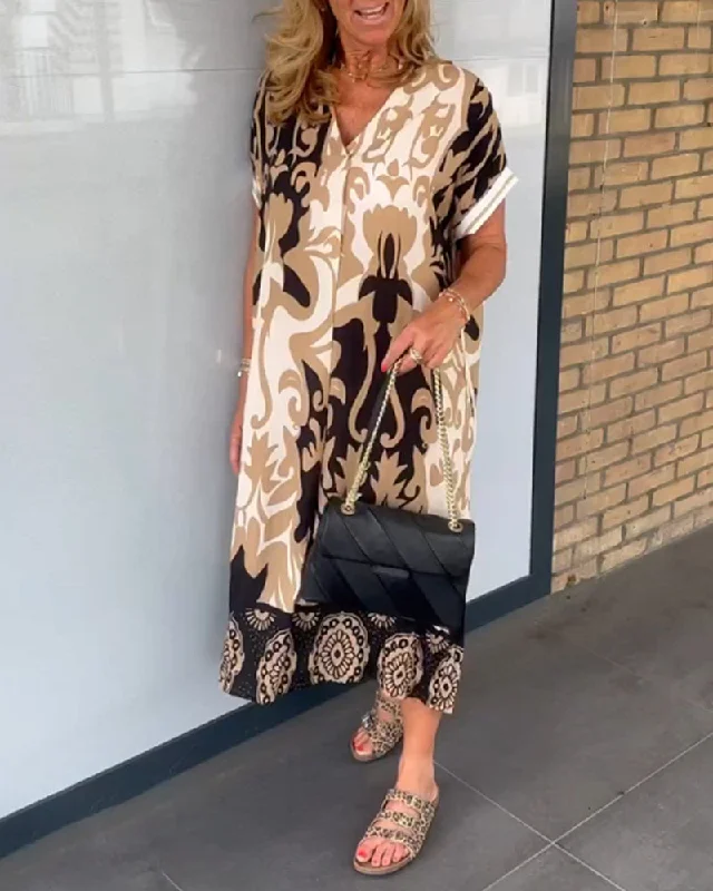 Score Big Savings Today!Geometric Print V-Neck Dress