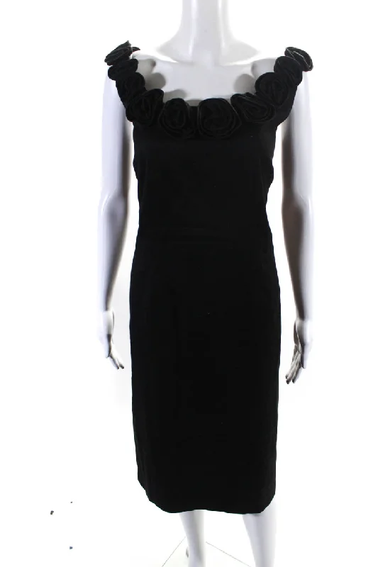Mega Sale Happening Now!Lafayette 148 New York Floral Embellish A-Line Midi Dress Black