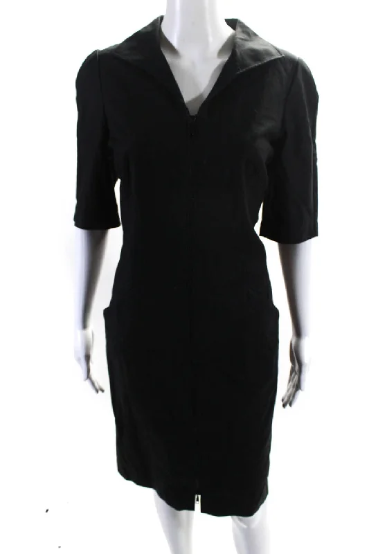 Huge Price Cuts Await!Lafayette 148 New York Women's Short Sleeves Full Zip Midi Dress Black