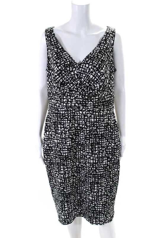 Crazy Discounts Inside!Lafayette 148 New York Women's V-Neck Sleeveless A-Line Midi Dress Black