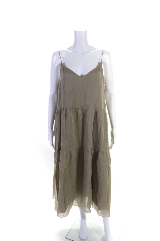 Score Huge Discounts Today!Lafayette 148 Womens Tiered Spaghetti Strap V Neck Midi Dress Brown Score Huge Discounts Today!Lafayette 148 Womens Tiered Spaghetti Strap V Neck Midi Dress Brown