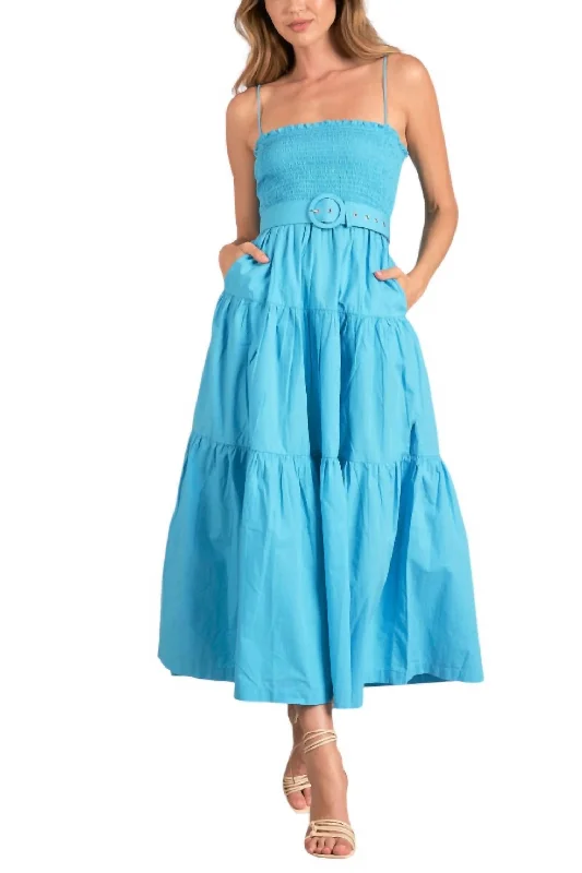 Unlock Huge Savings Now!Leanne Smocked Midi Dress In Azure