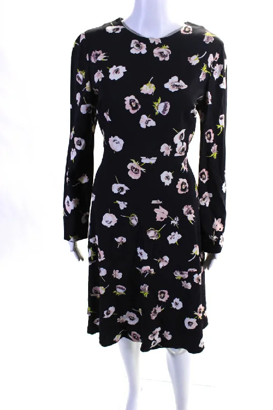Every Deal is a Steal!Lela Rose Women's Round Neck Long Sleeves Tiered Midi Dress Floral