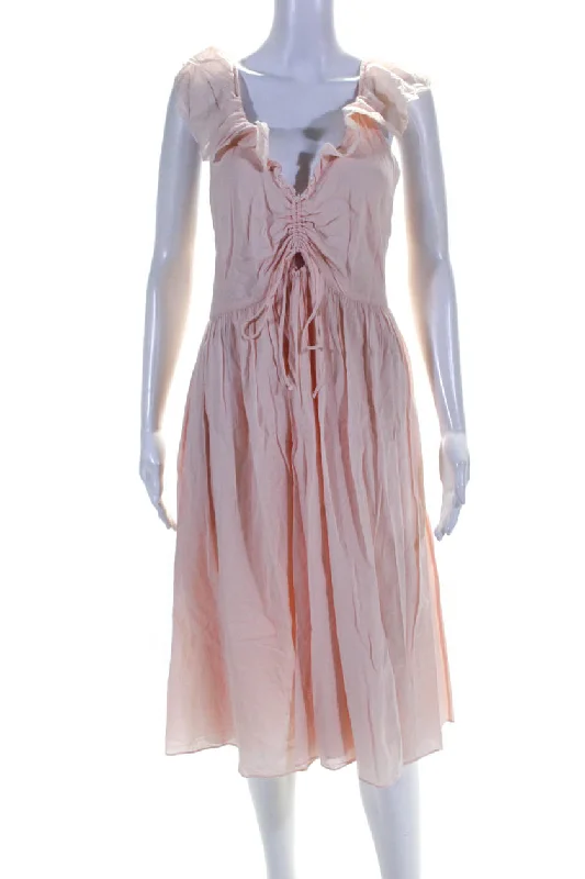 New Discounts Just Dropped!Loup Charmant Womens Sleeveless Ruffled V Neck Midi Dress Pink