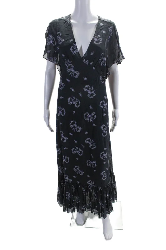 Best Price of the Season!Love Shack Fancy Womens Side Zip Short Sleeve V Neck Midi Dress Navy Best Price of the Season!Love Shack Fancy Womens Side Zip Short Sleeve V Neck Midi Dress Navy