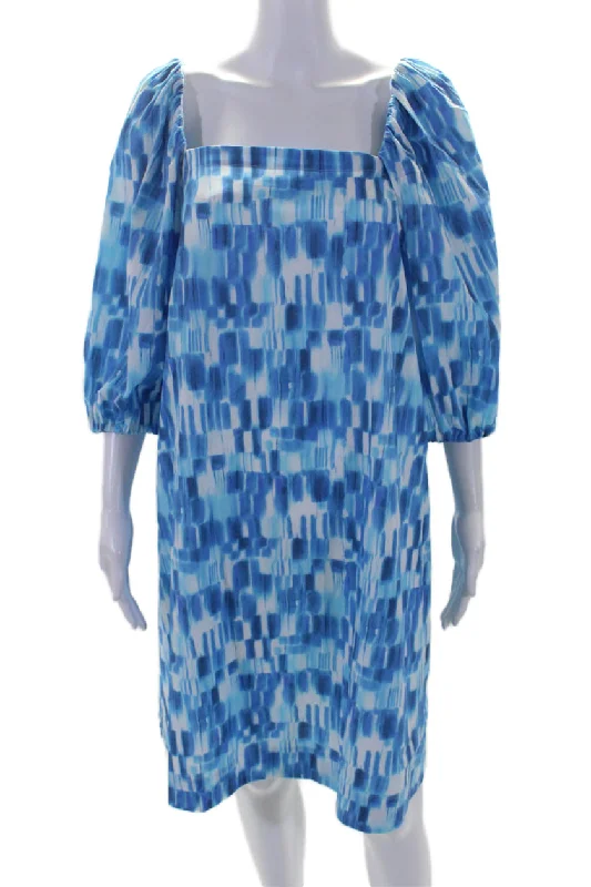 Save More When You Shop More!Marella Womens Cotton Spotted Print Square Neck A-Line Midi Dress Blue