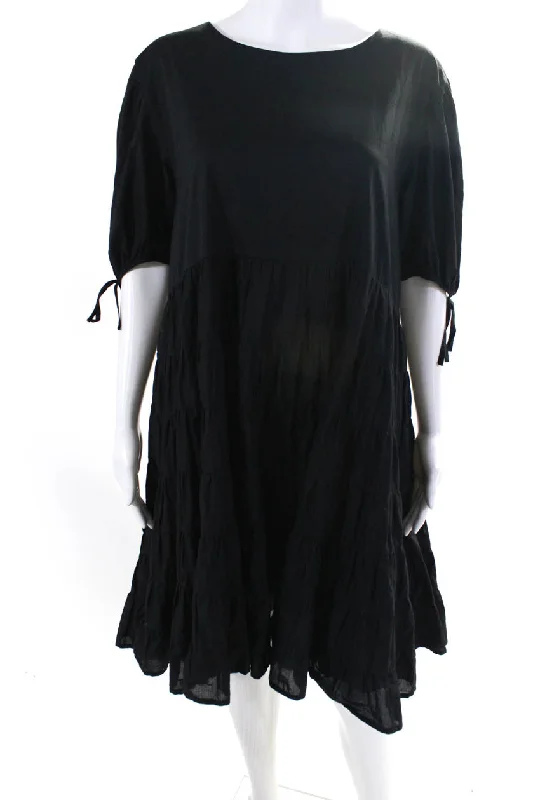 Get Ready to Save!Merlette Womens Cotton Puff Sleeve Round Neck A-Line Midi Dress Black Get Ready to Save!Merlette Womens Cotton Puff Sleeve Round Neck A-Line Midi Dress Black