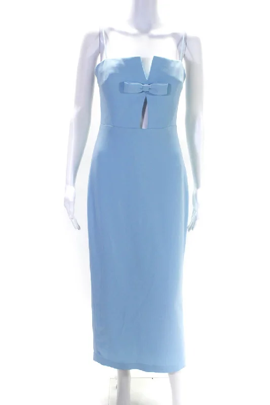 Save Like Never Before!ML Monique Lhuillier Womens Darted Cut-Out Bow Tied Zip Midi Dress Blue Save Like Never Before!ML Monique Lhuillier Womens Darted Cut-Out Bow Tied Zip Midi Dress Blue
