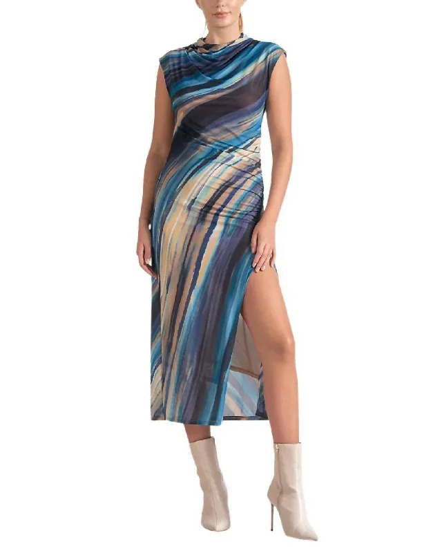 Sale Alert – Get Ready to Shop!Mock Neck Knit Midi Dress In Blue Oslo Print