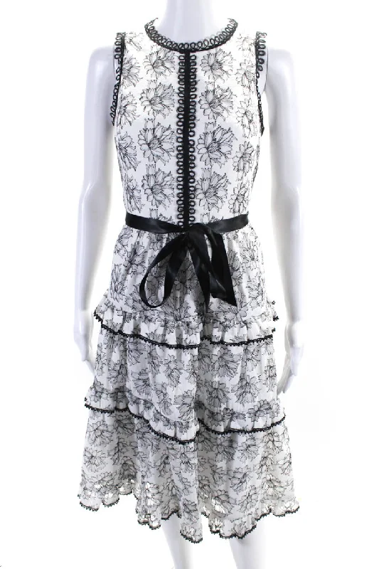 Time to Snag a Bargain!Monique Lhuillier Women's Sleeveless Lace Trim Tiered Floral Midi Dress Time to Snag a Bargain!Monique Lhuillier Women's Sleeveless Lace Trim Tiered Floral Midi Dress