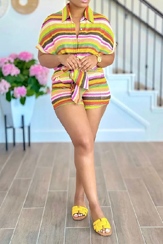 Hurry! While Supplies Last!Multicolor Striped Relaxed Knitted Pant Suit