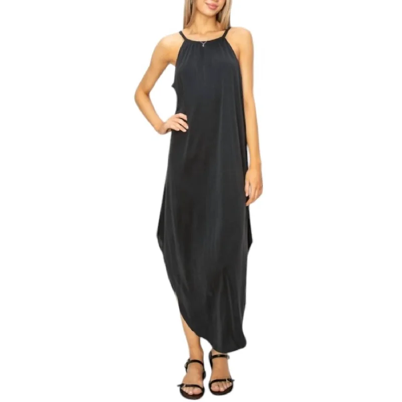 Shop Before It’s Gone!Nora Halter Neck Asymmetrical Midi Dress In Black