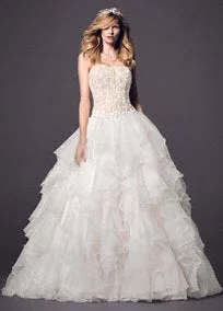 Score Huge Discounts Today!Oleg Cassini Strapless ball Gown with Organza Ruffle Skirt