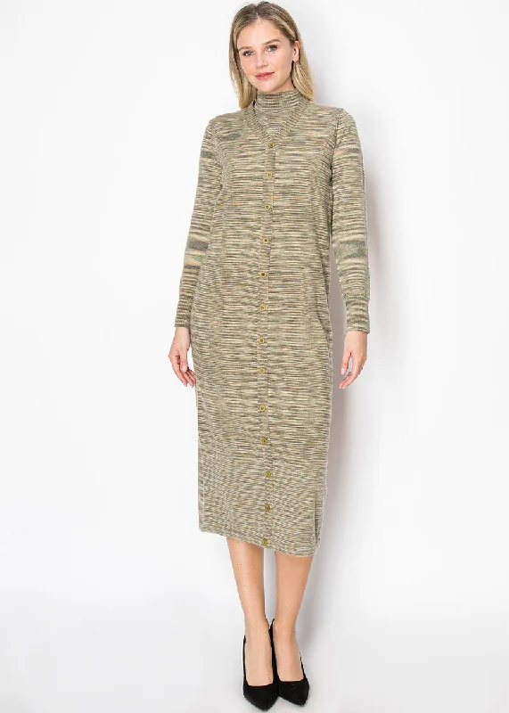 Unbeatable Prices!Olive Striped Button-Down Midi Dress