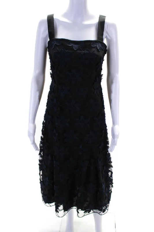 Shop More, Spend Less!Paule Ka Women's Square Neck Floral Embellish Flare Midi Dress Blue Shop More, Spend Less!Paule Ka Women's Square Neck Floral Embellish Flare Midi Dress Blue