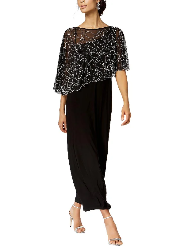 Hot Deals You Can’t Resist!Petites Womens Beaded Long Evening Dress