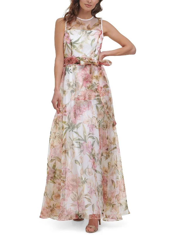 Massive Price Cuts!Petites Womens Belted Maxi Evening Dress