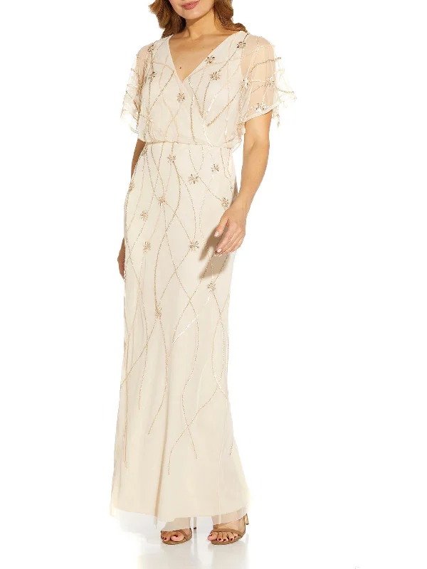 Save Up to 50% Off!Petites Womens Embellished Wedding Evening Dress