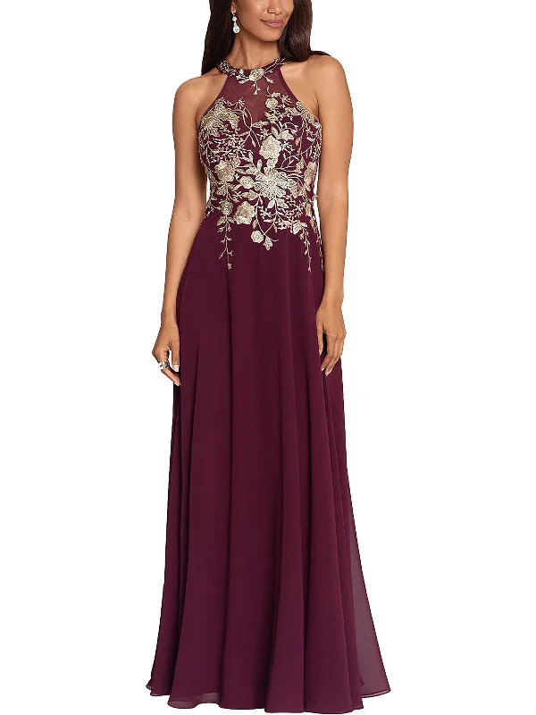 Your Chance to Save is Now!Petites Womens Embroidered Long Evening Dress