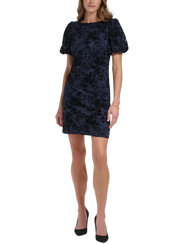 Get the Best for Less!Petites Womens Lace Mini Sheath Dress