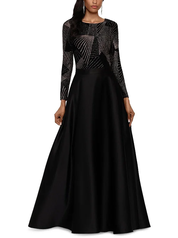Huge Price Cuts Await!Petites Womens Satin Mixed Media Evening Dress