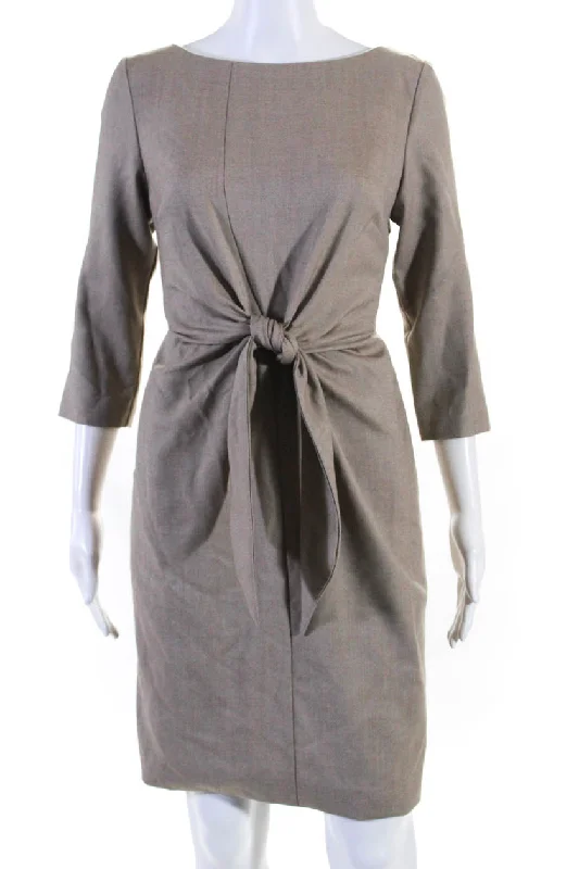 Unlock Huge Savings Now!Pia Wood Womens Scoop Neck Long Sleeve Margaret Wool Midi Dress Brown