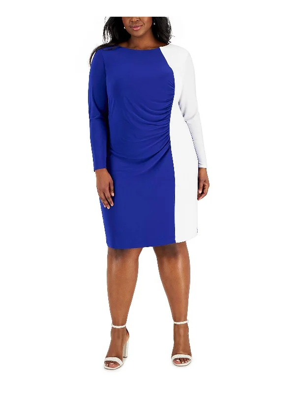 Savings You Can’t Ignore!Plus Womens Colorblock Knee Sheath Dress