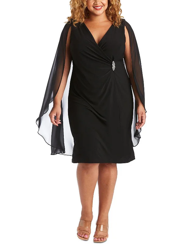 Get Ready to Save!Plus Womens Scuba Sheer Mini Sheath Dress