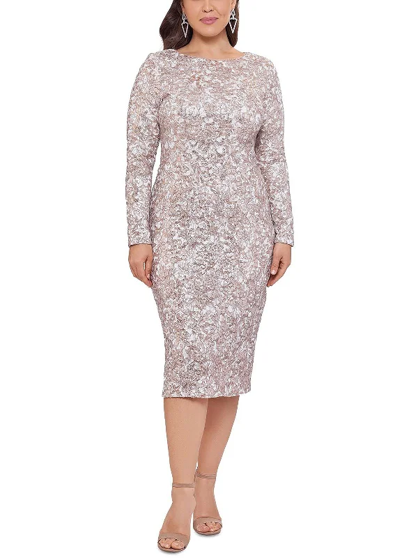 Biggest Sale of the Season!Plus Womens Sequined Mid Calf Cocktail and Party Dress
