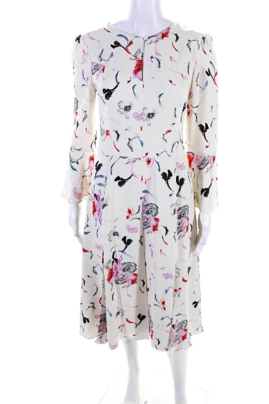 Limited Edition, Limited Price!Prabal Gurung Women's Round Neck Bell Sleeves Fit Flare Floral Midi Dress Limited Edition, Limited Price!Prabal Gurung Women's Round Neck Bell Sleeves Fit Flare Floral Midi Dress